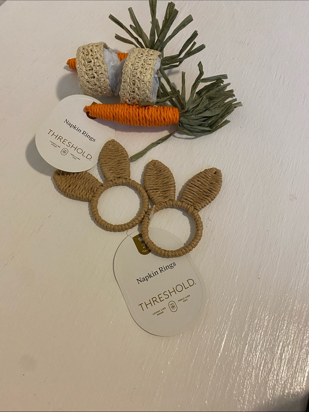 Threshold Woven Bunny Ear Napkin Rings in Natural Tan and Orange Accents